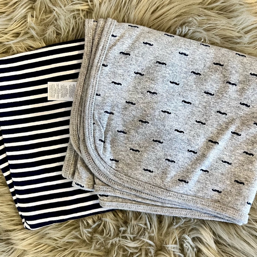 2 Carters baby boy cotton receiving blankets. Excellent condition.